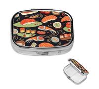 Pilulier rétro à 2 compartiments avec miroir - Petit pilulier japonais pour sushis et crevettes - Pour sac à main ou poche - Organisateur décoratif en métal pour médicaments et vitamines - Cadeau