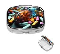 Pilulier rétro à 2 compartiments avec miroir - Petit pilulier pour sac à main ou poche - En métal - Cadeau unique