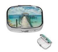 Pilulier rétro à 2 compartiments avec miroir - Petit pilulier tropical pour sac à main ou poche - Organisateur décoratif en métal pour médicaments et vitamines - Cadeau unique