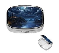 Pilulier rétro à 2 compartiments avec miroir - Petite boîte à pilules pour sac à main ou poche - En métal - Cadeau unique