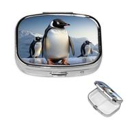 Pilulier rétro à 2 compartiments avec miroir - Pingouin - Petit pilulier pour sac à main ou poche - Organisateur décoratif en métal pour médicaments et vitamines - Cadeau unique