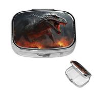 Pilulier rétro à 2 compartiments avec miroir - Rouge - Magma volant - Petit pilulier pour sac à main ou poche - Organisateur de médicaments et de vitamines - Cadeau unique