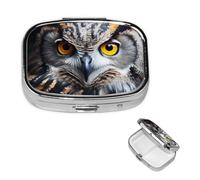 Pilulier rétro à 2 compartiments avec miroir - Tête de hibou - Portrait - Petit pilulier pour sac à main ou poche - Organisateur décoratif en métal pour médicaments et vitamines - Cadeau unique