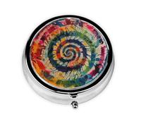 Pilulier rétro à 3 compartiments avec miroir coloré en spirale Tie Dye Petit pilulier pour sac à main ou poche - Organisateur décoratif en métal pour médicaments et vitamines - Cadeau unique