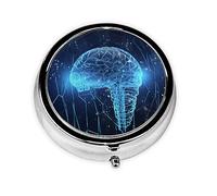 Pilulier rétro à 3 compartiments avec miroir - Intelligence artificielle - Petit pilulier pour sac à main ou poche - Organisateur décoratif en métal pour médicaments et vitamines - Cadeau unique