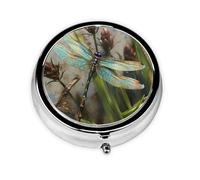Pilulier rétro à 3 compartiments avec miroir - Libellule dansante - Petit pilulier pour sac à main ou poche - Organisateur décoratif en métal pour médicaments et vitamines - Cadeau unique