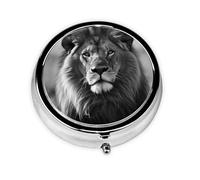 Pilulier rétro à 3 compartiments avec miroir - Lion africain noir et blanc - Petit pilulier décoratif en métal pour sac à main ou poche - Cadeau unique