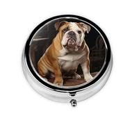 Pilulier rétro à 3 compartiments avec miroir - Motif bouledogue anglais - Petit pilulier pour sac à main ou poche - En métal - Cadeau unique