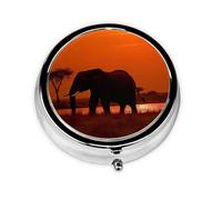 Pilulier rétro à 3 compartiments avec miroir - Motif éléphant d'Afrique - Petit pilulier décoratif en métal pour sac à main ou poche - Cadeau unique