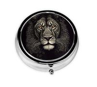 Pilulier rétro à 3 compartiments avec miroir - Motif lion avec lignes - Petit pilulier pour sac à main ou poche - Organisateur décoratif en métal pour médicaments et vitamines - Cadeau unique