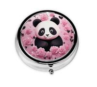Pilulier rétro à 3 compartiments avec miroir - Motif panda rose - Petit pilulier pour sac à main ou poche - Organisateur décoratif en métal pour médicaments et vitamines - Cadeau unique