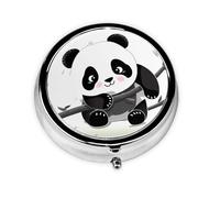 Pilulier rétro à 3 compartiments avec miroir - Motif pandas mignons - Petit pilulier pour sac à main ou poche - Organisateur décoratif en métal pour médicaments et vitamines - Cadeau unique