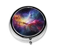 Pilulier rétro à 3 compartiments avec miroir - Nébuleuse et galaxie dans l'univers - Petit pilulier pour sac à main ou poche - Organisateur décoratif en métal pour médicaments et vitamines - Cadeau