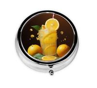 Pilulier rétro à 3 compartiments avec miroir - Orange limonade - Petit pilulier pour sac à main ou poche - Organisateur décoratif en métal pour médicaments et vitamines - Cadeau unique