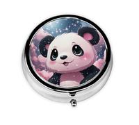 Pilulier rétro à 3 compartiments avec miroir - Panda rose - Petit pilulier pour sac à main ou poche - Organisateur décoratif en métal pour médicaments et vitamines - Cadeau unique