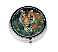 Pilulier rétro à 3 compartiments avec miroir - Papillon et tigre - Petit pilulier pour sac à main ou poche - Organisateur décoratif en métal pour médicaments et vitamines - Cadeau unique