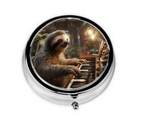 Pilulier rétro à 3 compartiments avec miroir - Paresseux jouant du piano - Petit pilulier décoratif pour sac à main ou poche - Organisateur de médicaments et de vitamines - Cadeau unique