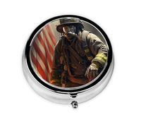 Pilulier rétro à 3 compartiments avec miroir - Petit pilulier patriotique pompier pour sac à main ou poche - Organisateur décoratif en métal pour médicaments et vitamines - Cadeau unique