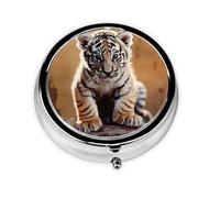 Pilulier rétro à 3 compartiments avec miroir - Petit pilulier - Petit pilulier en forme de petit tigre pour sac à main ou poche - Organisateur décoratif en métal pour médicaments et vitamines - Cadeau