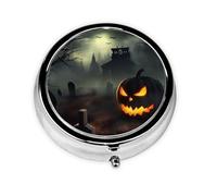 Pilulier rétro à 3 compartiments avec miroir pour Halloween, horreur - Petit pilulier pour sac à main ou poche - Organisateur décoratif en métal pour médicaments et vitamines - Cadeau unique