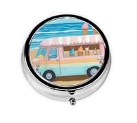 Pilulier rétro à 3 compartiments avec miroir - Pour l'été, la plage, la crème glacée - Petit pilulier pour sac à main ou poche - Organisateur décoratif en métal pour médicaments et vitamines - Cadeau