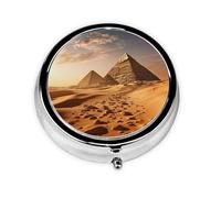 Pilulier rétro à 3 compartiments avec miroir - Pyramide du désert d'Afrique - Petit pilulier pour sac à main ou poche - Organisateur décoratif en métal pour médicaments et vitamines - Cadeau unique