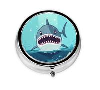 Pilulier rétro à 3 compartiments avec miroir - Requin flottant dans l'eau - Petit pilulier décoratif pour sac à main ou poche - Organisateur de médicaments et de vitamines - Cadeau unique
