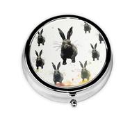 Pilulier rétro à 3 compartiments avec miroir - Silhouette de lapin - Petit pilulier pour sac à main ou poche - Organisateur décoratif en métal pour médicaments et vitamines - Cadeau unique