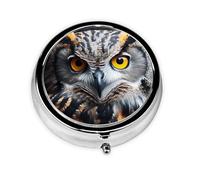 Pilulier rétro à 3 compartiments avec miroir - Tête de hibou - Portrait - Petit pilulier pour sac à main ou poche - Organisateur décoratif en métal pour médicaments et vitamines - Cadeau unique