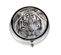 Pilulier rétro à 3 compartiments avec miroir - Tigre noir et blanc - Petit pilulier pour sac à main ou poche - Organisateur décoratif en métal pour médicaments et vitamines - Cadeau unique