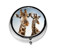 Pilulier rétro à 3 compartiments avec miroir - Tour de cou de girafe - Petit pilulier pour sac à main ou poche - Organisateur décoratif en métal pour médicaments et vitamines - Cadeau unique