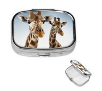 Pilulier rétro avec miroir 2 compartiments - Col de girafe - Petit pilulier pour sac à main ou poche - Organisateur décoratif en métal pour médicaments et vitamines - Cadeau unique