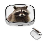 Pilulier rétro avec miroir 2 compartiments - Motif raton laveur - Petit pilulier décoratif en métal pour sac à main ou poche - Cadeau unique