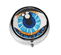 Pilulier rétro avec miroir 3 compartiments mauvais œil pour sac à main ou poche - Organisateur décoratif en métal pour médicaments et vitamines - Cadeau unique
