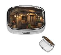 Pilulier rétro avec miroir à 2 compartiments en bois rustique pour sac à main ou poche - Organisateur décoratif en métal pour médicaments et vitamines - Cadeaux uniques