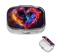 Pilulier rétro avec miroir à 2 compartiments en forme de cœur arc-en-ciel pour sac à main ou poche - Organisateur décoratif en métal pour médicaments et vitamines - Cadeau unique