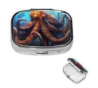 Pilulier rétro avec miroir à 2 compartiments - Grande pieuvre - Petit pilulier pour sac à main ou poche - Organisateur décoratif en métal pour médicaments et vitamines - Cadeau unique