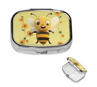 Pilulier rétro avec miroir à 2 compartiments Happy Bee - Petit pilulier pour sac à main ou poche - Organisateur décoratif en métal pour médicaments et vitamines - Cadeau unique