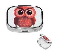 Pilulier rétro avec miroir à 2 compartiments - Joli hibou rouge - Petit pilulier pour sac à main ou poche - Organisateur décoratif en métal pour médicaments et vitamines - Cadeau unique