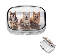 Pilulier rétro avec miroir à 2 compartiments - Motif chiens heureux - Petit pilulier pour sac à main ou poche - Organisateur décoratif en métal pour médicaments et vitamines - Cadeau unique