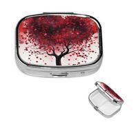 Pilulier rétro avec miroir à 2 compartiments - Motif cœur rouge - Petit pilulier pour sac à main ou poche - Organisateur décoratif en métal pour médicaments et vitamines - Cadeau unique