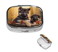 Pilulier rétro avec miroir à 2 compartiments - Petit berger allemand - Petit pilulier pour sac à main ou poche - Organisateur décoratif en métal pour médicaments et vitamines - Cadeau unique