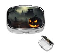Pilulier rétro avec miroir à 2 compartiments pour Halloween, horreur - Petit pilulier pour sac à main ou poche - Organisateur décoratif en métal pour médicaments et vitamines - Cadeau unique