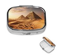 Pilulier rétro avec miroir à 2 compartiments - Pyramide du désert d'Afrique - Petit pilulier pour sac à main ou poche - Organisateur décoratif en métal pour médicaments et vitamines - Cadeau unique