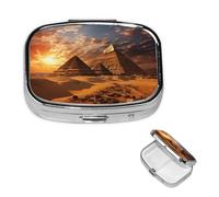 Pilulier rétro avec miroir à 2 compartiments - Pyramides égyptiennes - Petit pilulier pour sac à main ou poche - Organisateur décoratif en métal pour médicaments et vitamines - Cadeau unique