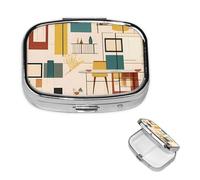 Pilulier rétro avec miroir à 2 compartiments - Style moderne du milieu du siècle - Petit pilulier pour sac à main ou poche - Organisateur décoratif en métal pour médicaments et vitamines - Cadeau
