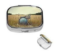 Pilulier rétro avec miroir à 2 compartiments - Tambour musical dans le champ - Petit pilulier pour sac à main ou poche - Organisateur décoratif en métal pour médicaments et vitamines - Cadeau unique