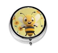 Pilulier rétro avec miroir à 3 compartiments Happy Bee - Petit pilulier pour sac à main ou poche - Organisateur décoratif en métal pour médicaments et vitamines - Cadeau unique
