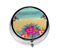 Pilulier rétro avec miroir à 3 compartiments Hello Hawaï Petit pilulier pour sac à main ou poche - Organisateur décoratif en métal pour médicaments et vitamines - Cadeau unique