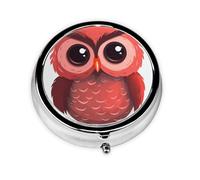Pilulier rétro avec miroir à 3 compartiments - Joli hibou rouge - Petit pilulier pour sac à main ou poche - Organisateur décoratif en métal pour médicaments et vitamines - Cadeau unique
